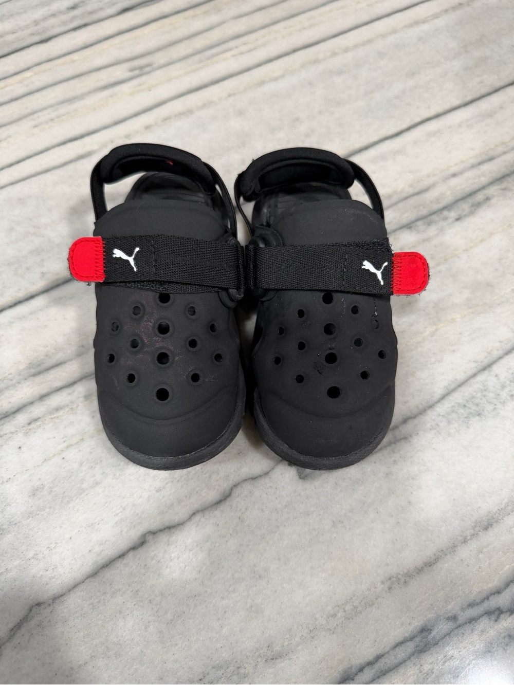 Puma Kids Black Sandal Clogs with Red Adjustable Strap